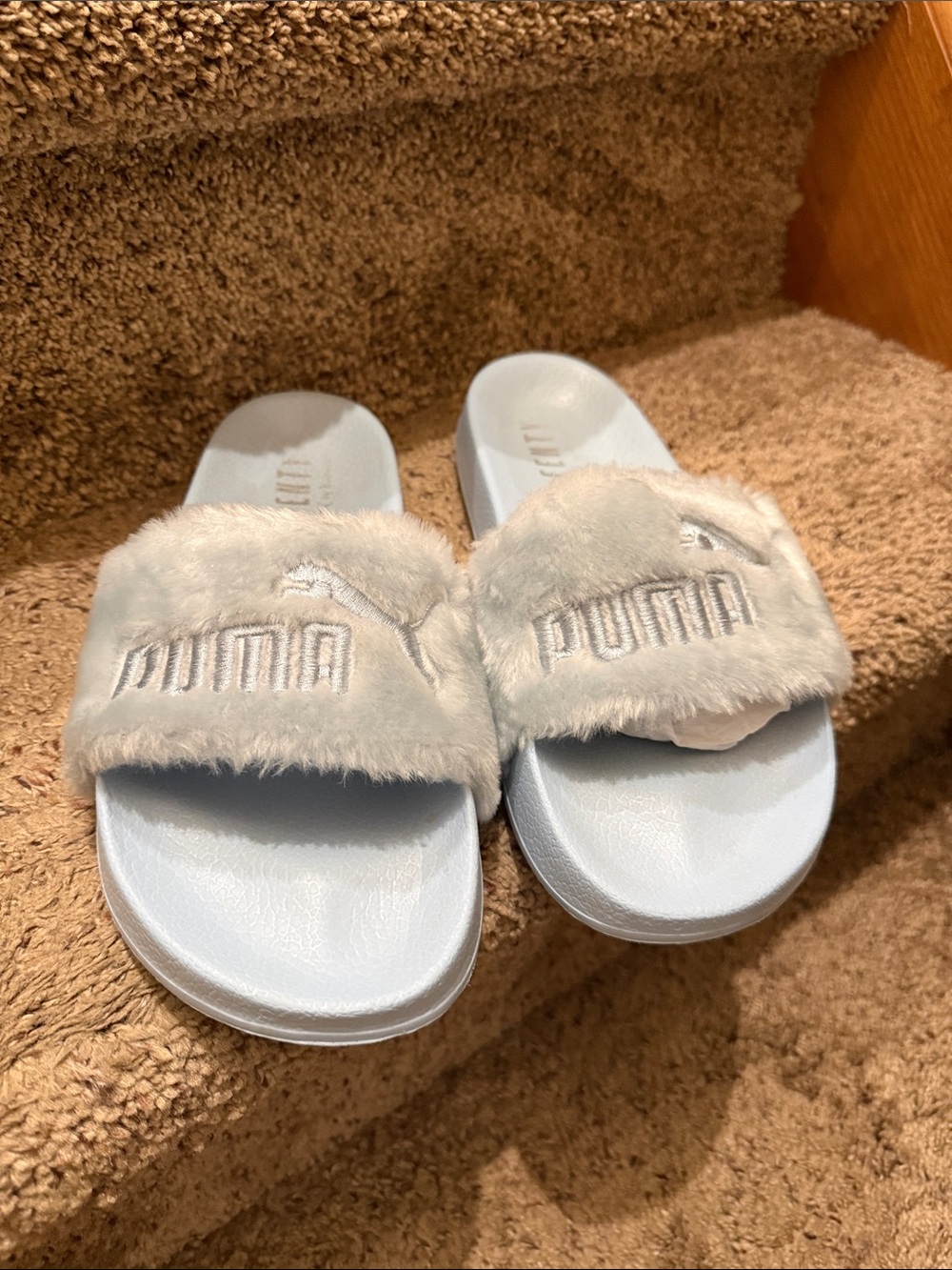 Puma Plush Slide Sandals in Light Blue